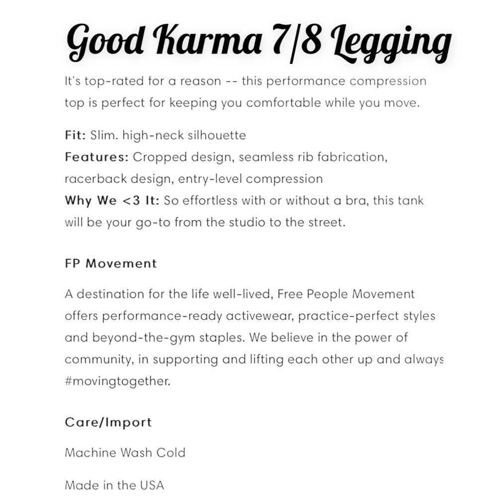 NWOT Free People Good Karma 7/8 Legging XS/S MSRP $158 - Picture 15 of 15